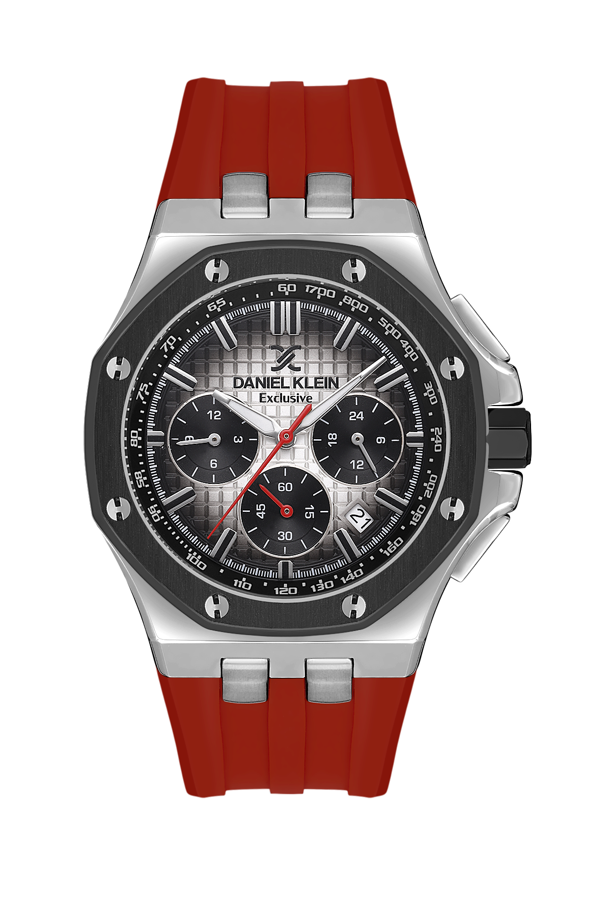 Daniel Klein Exclusive Men Silver/Red Rubber Watch