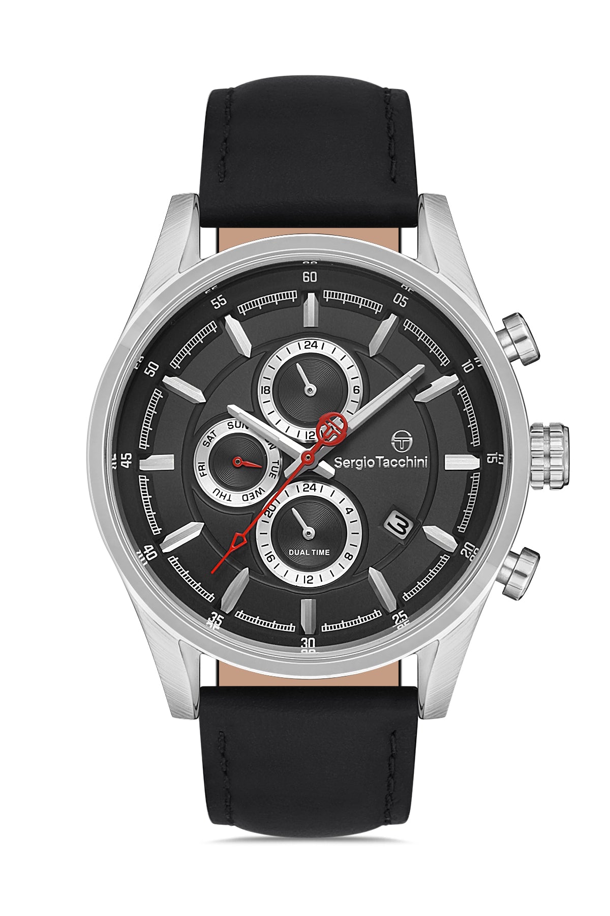 Sergio Tacchini Archivio Men Silver/Black Leather Watch