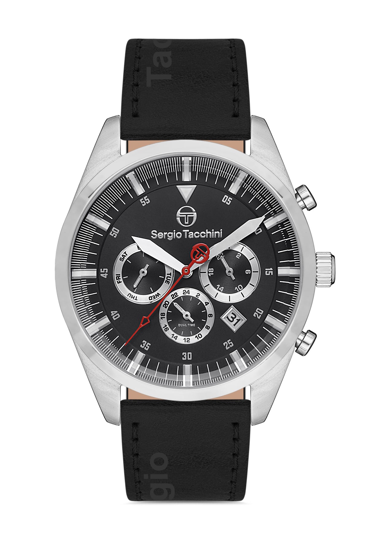 Sergio Tacchini Archivio Men Silver/Black Leather Watch